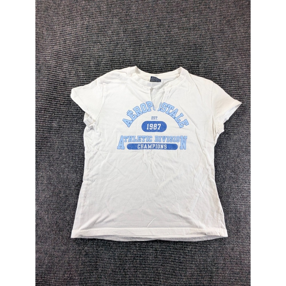 Aeropostale T Shirt Womens Medium White Athletic Division Champions Cotton